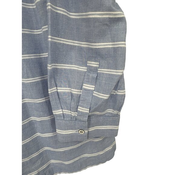 Talbots Womens blouse tunic size 2X plus Blue Striped Cotton Shirt Pintuck - Picture 4 of 6